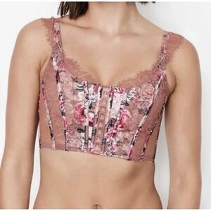 Victoria's Secret Dream Angels Lace Corset Bra Top Rose Floral Sz M DD Coquette